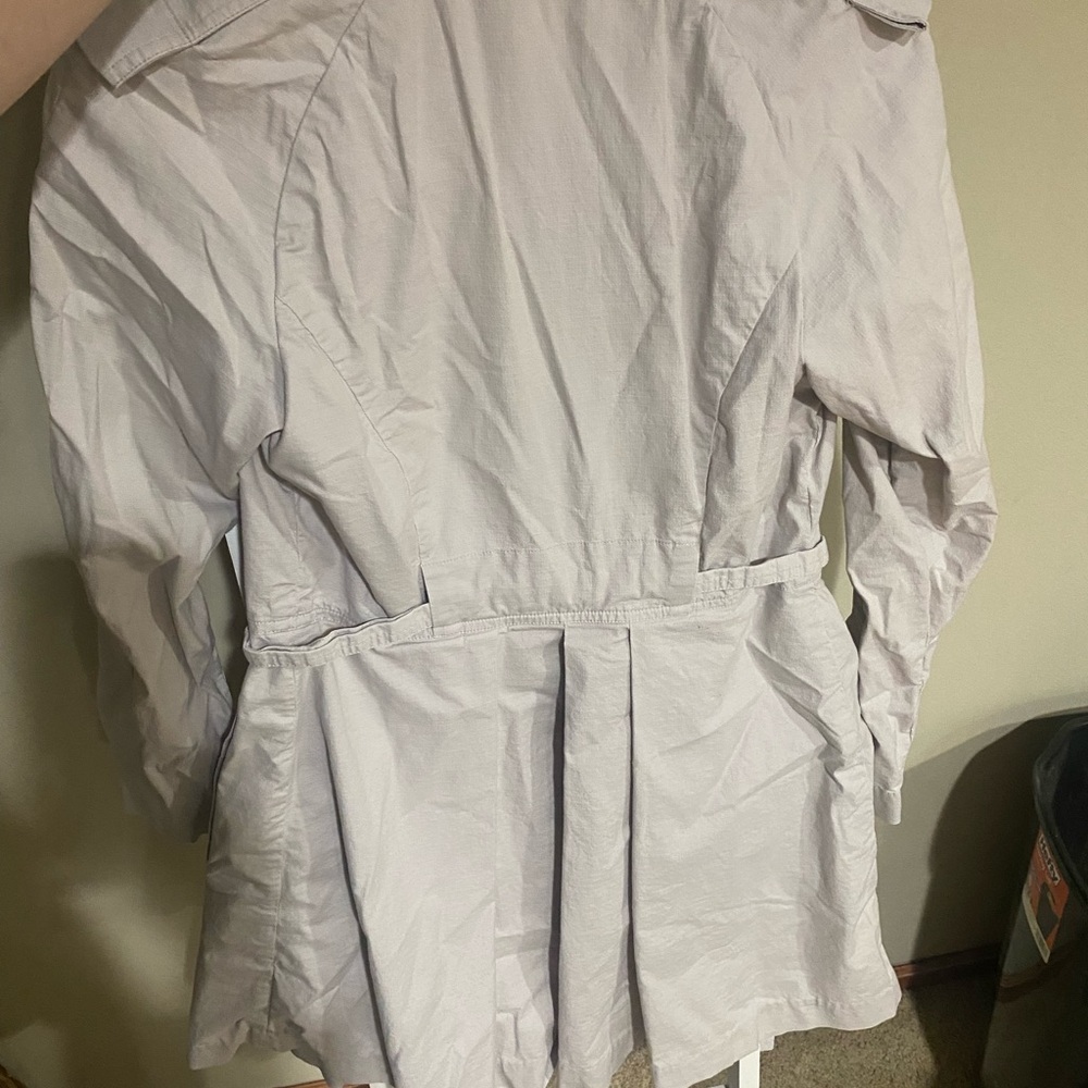 Cabi Tanner Trench Coat Gray Blue Cotton Linen Size XS - Picture 4 of 4